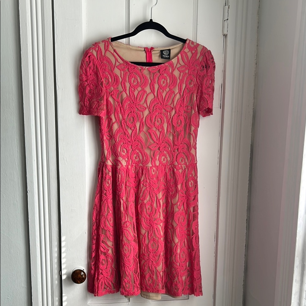 Pink Lace Overlay Dress